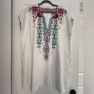 Johnny Was cotton mini dress with embroidery in xl